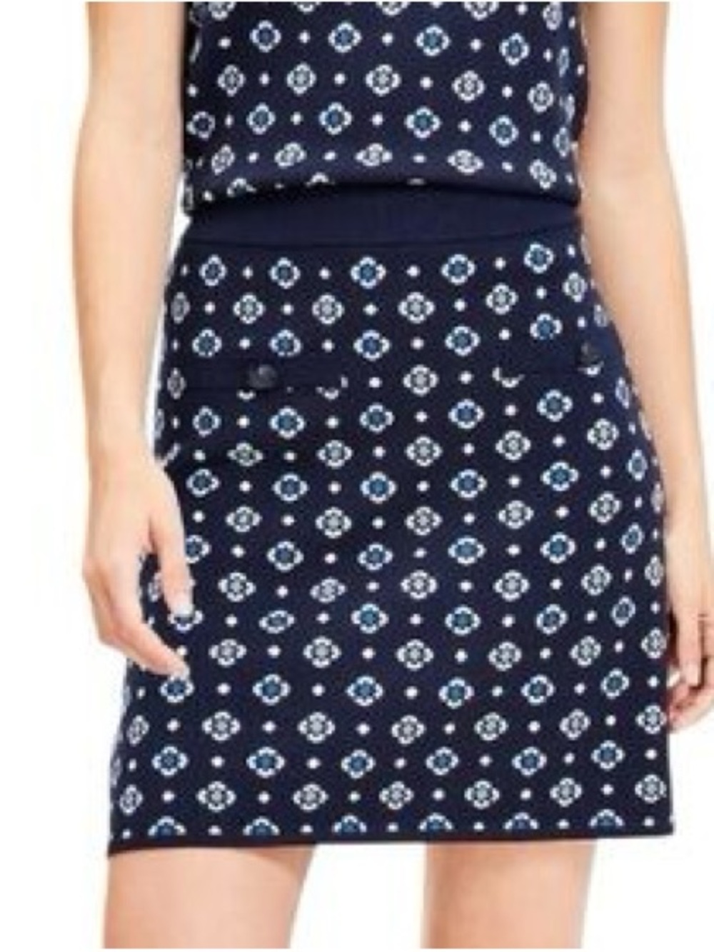LOFT Navy Floral-Print Knit Pencil Skirt